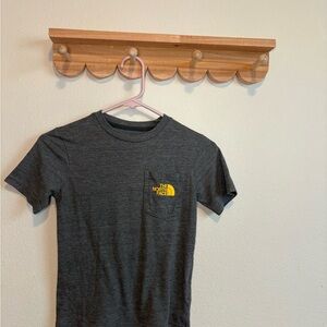The North Face Dark Charcoal Tee with Yellow Pocket Logo